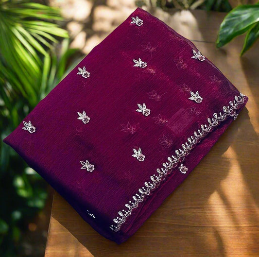 MAROON RED DESIGNER WORK SAREE