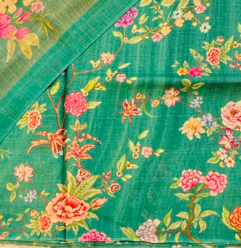 GREEN DESIGNER PURE TUSSER SAREE