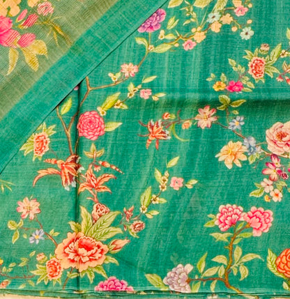 GREEN DESIGNER PURE TUSSER SAREE