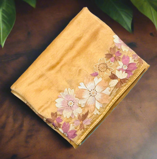 GOLDEN YELLOW PURE ORGANZA SAREE