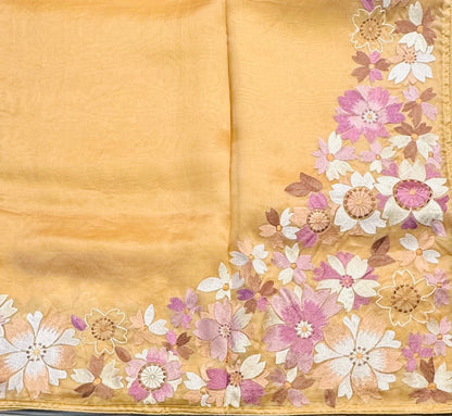 GOLDEN YELLOW PURE ORGANZA SAREE