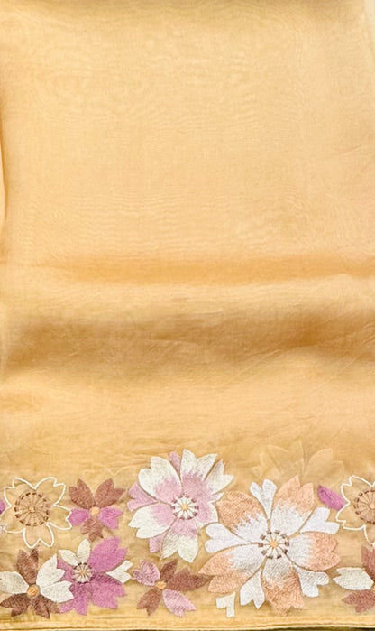 GOLDEN YELLOW PURE ORGANZA SAREE