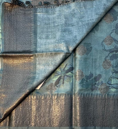 METTALLIC BLUE PURE TUSSER DESIGNERS