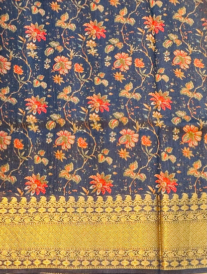 NAVY BLUE  DESIGNER PURE CHINIYA SAREE