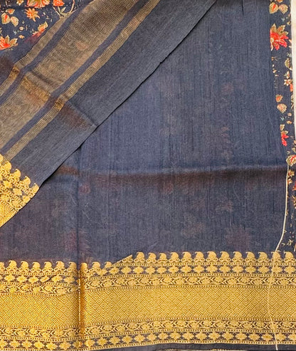 NAVY BLUE  DESIGNER PURE CHINIYA SAREE