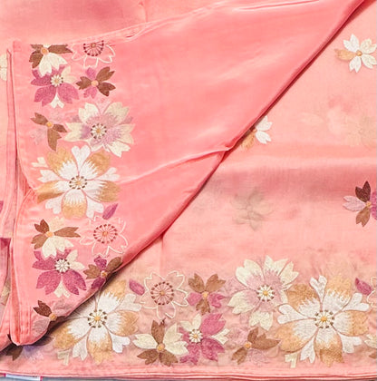 PEACH  PURE ORGANZA SAREE