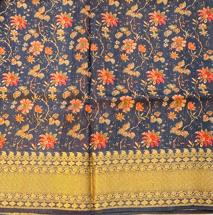 NAVY BLUE  DESIGNER PURE CHINIYA SAREE