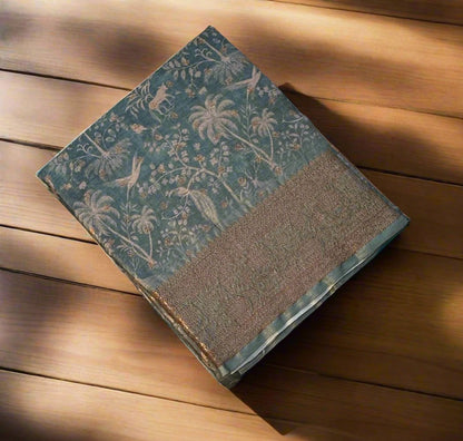 METALLIC BLUE PURE TUSSER DESIGNER