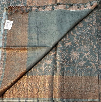 METALLIC BLUE PURE TUSSER DESIGNER