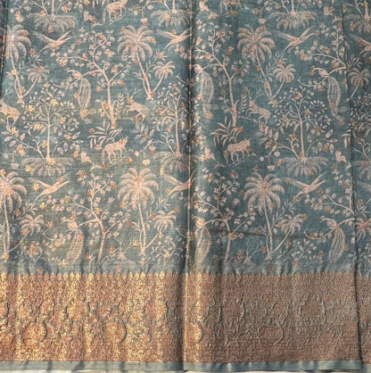 METALLIC BLUE PURE TUSSER DESIGNER