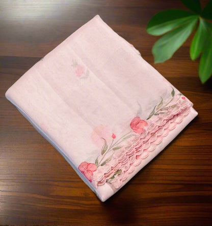BABY PINK DESIGNER PURE ORGANZA SAREE