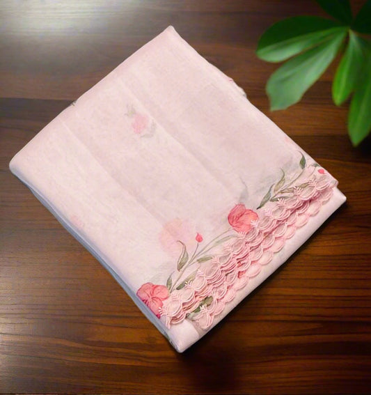 BABY PINK DESIGNER PURE ORGANZA SAREE
