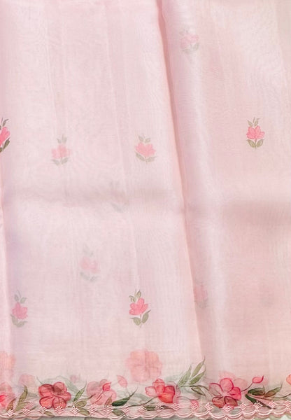 BABY PINK DESIGNER PURE ORGANZA SAREE