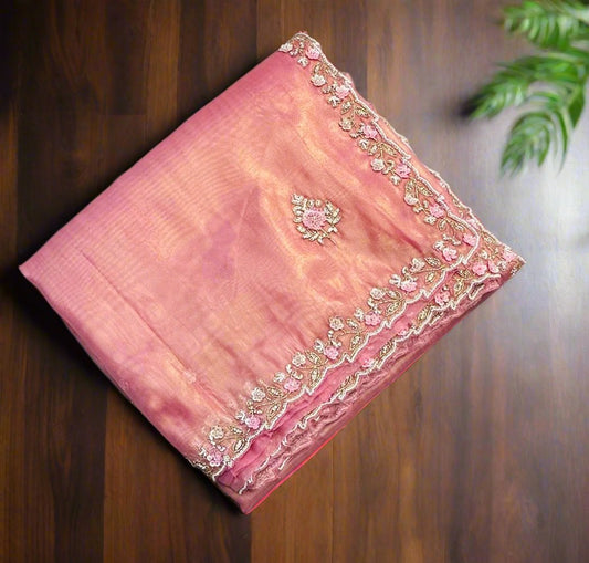 ONION PINK DESIGNER WORK SAREE