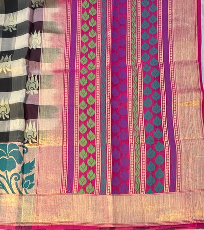 BLACK ND WHITE PURE ORGANZA SAREE