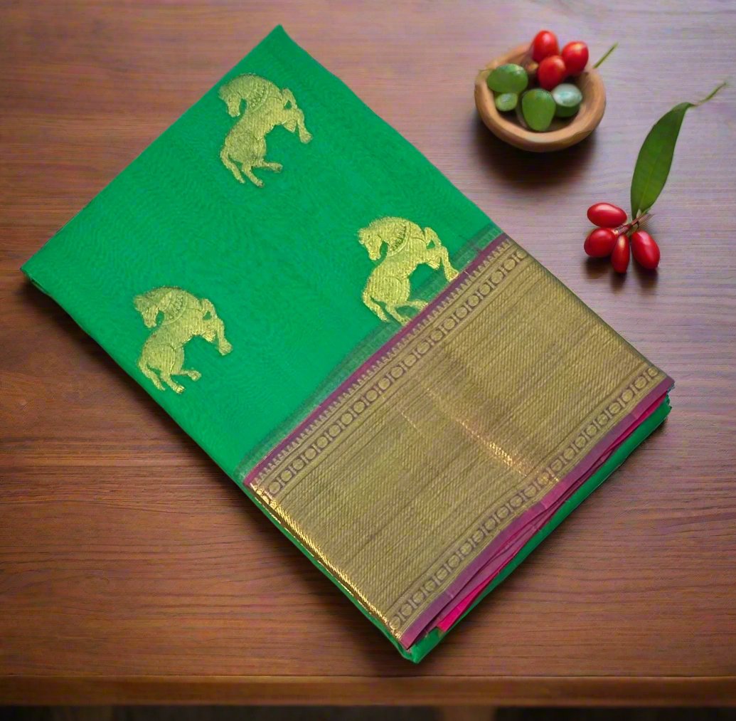 GREEN BANARAS PURE KORA SAREE