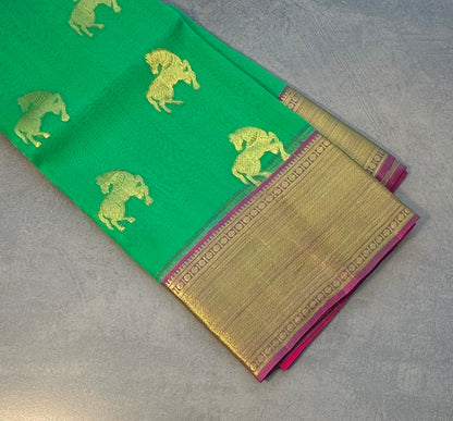 GREEN BANARAS PURE KORA SAREE