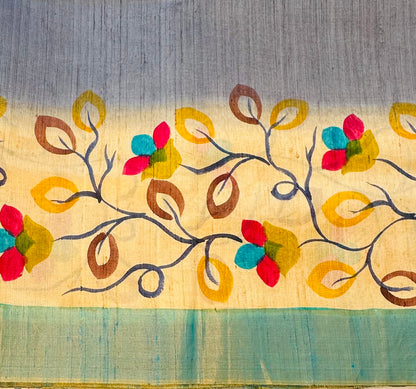 GREY BLUE PURE RAW SILK SAREE