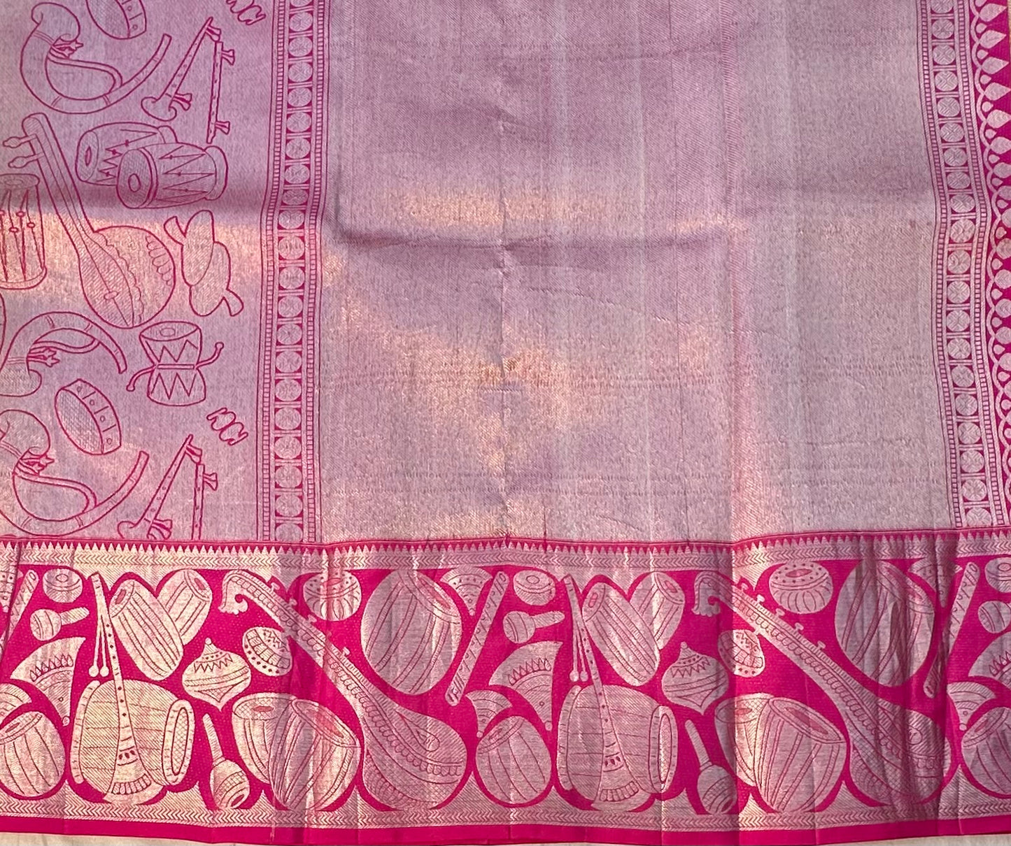 YELLOW PINK BANARAS PURE KORA SAREE