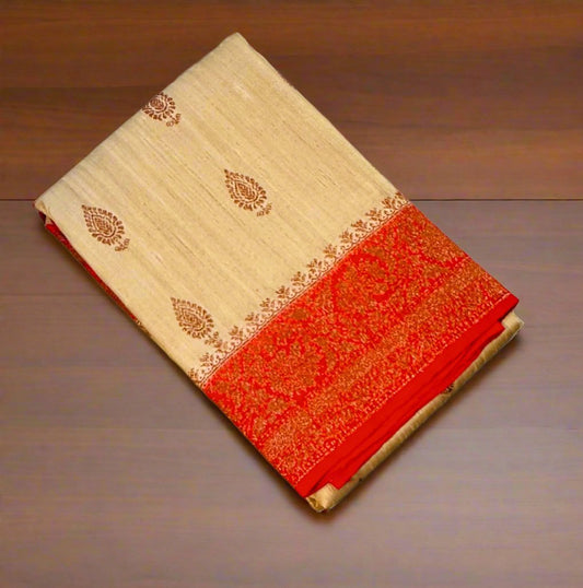 IVORY BANARAS  PURE RAW SILK SAREE