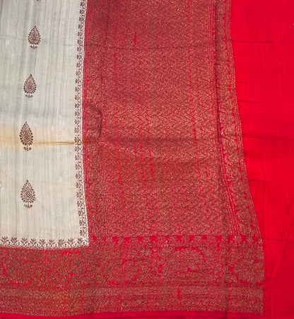 IVORY BANARAS  PURE RAW SILK SAREE