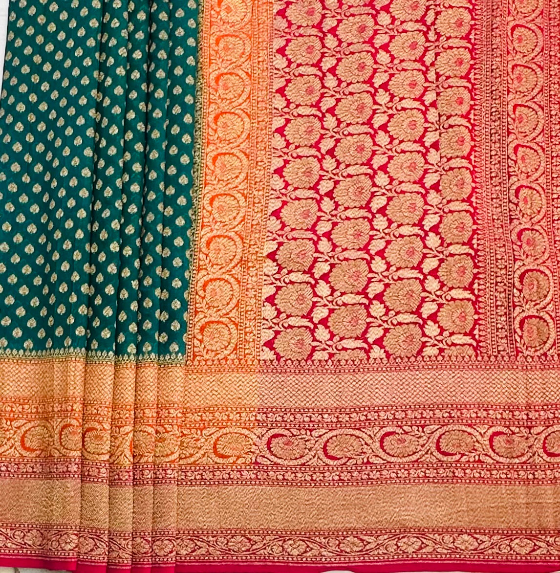 RAMA GREEN BANARAS PURE KADDI GORGETTE