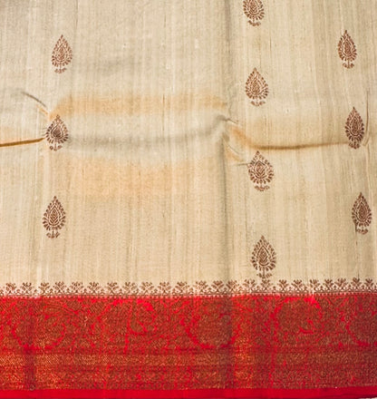 IVORY BANARAS  PURE RAW SILK SAREE