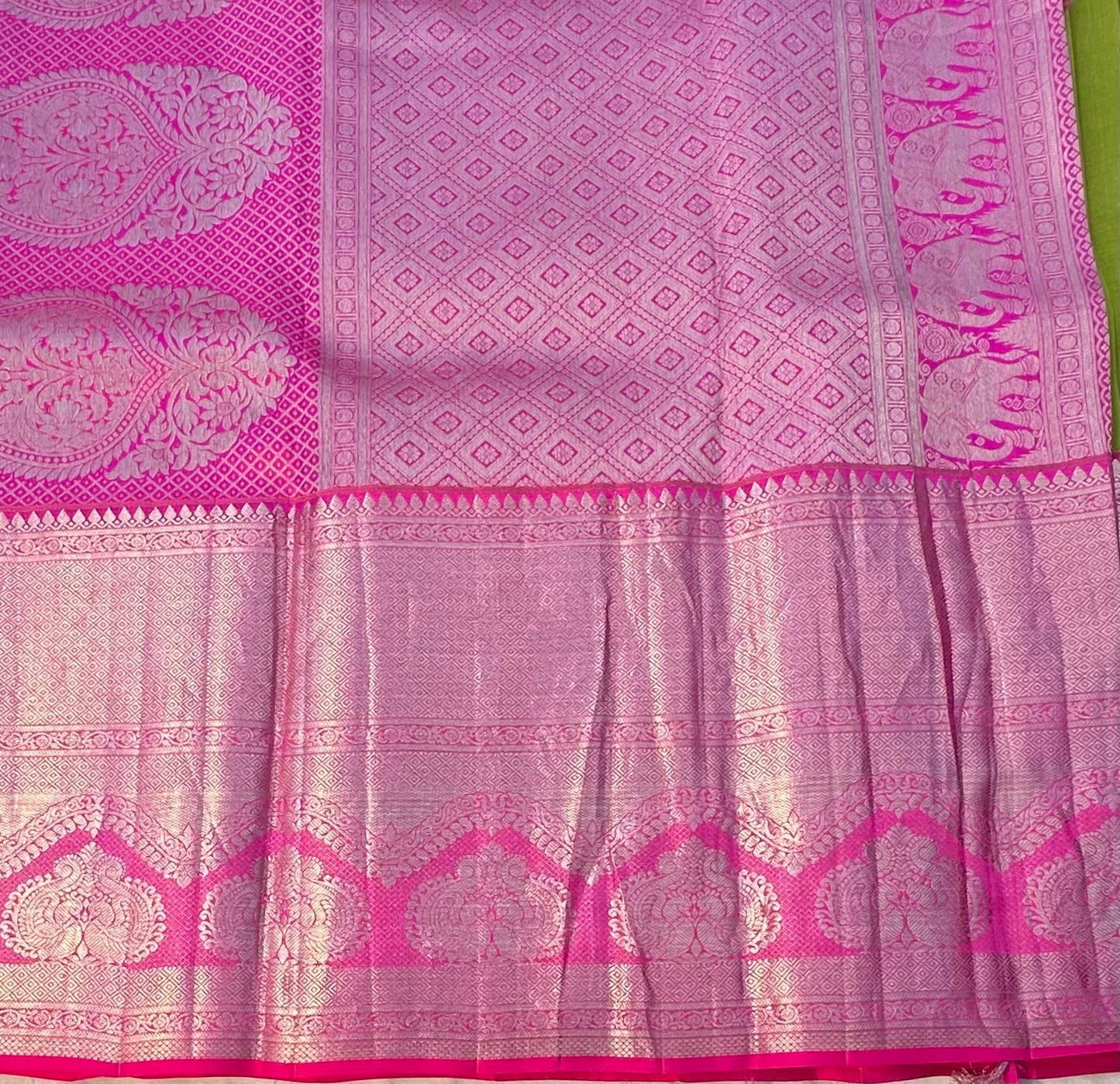 PARROT GREEN BANARAS PURE KORA SAREE