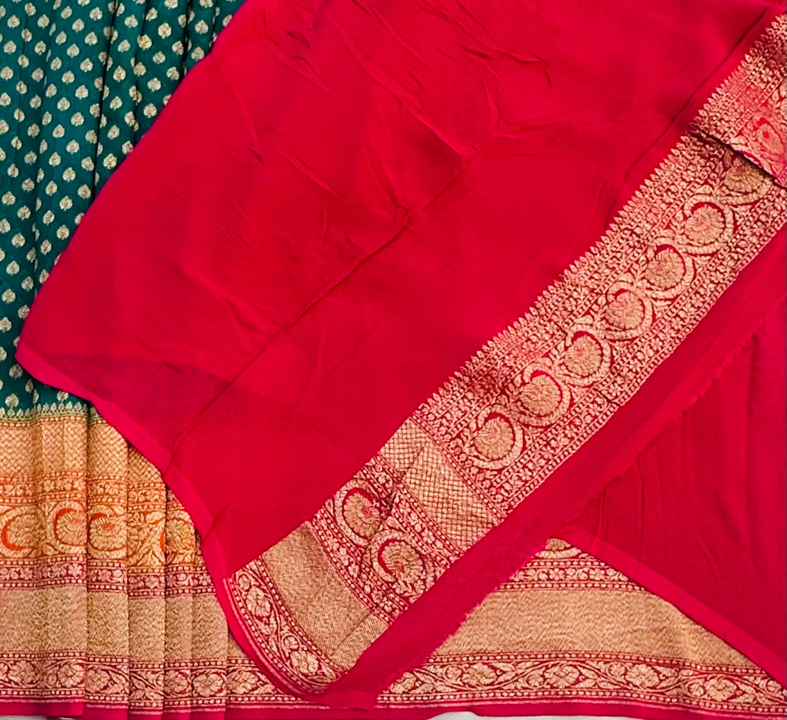 RAMA GREEN BANARAS PURE KADDI GORGETTE