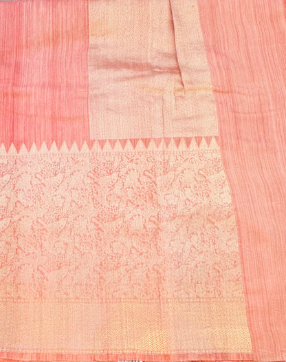 PEACH PURE BANARAS RAW SILK SAREE