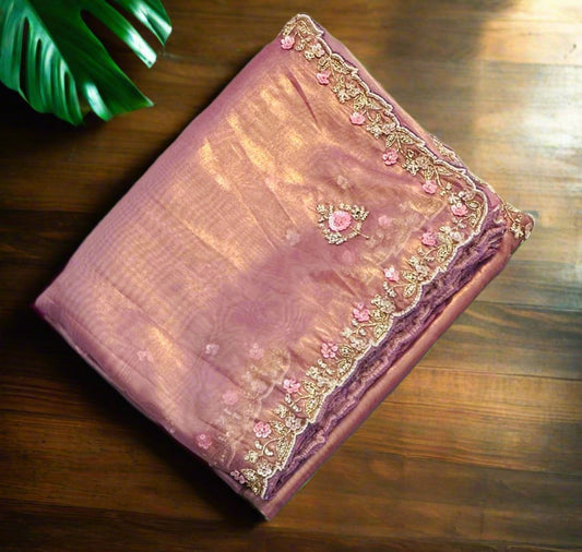 MAUVE PINK DESIGNER WORK SAREE