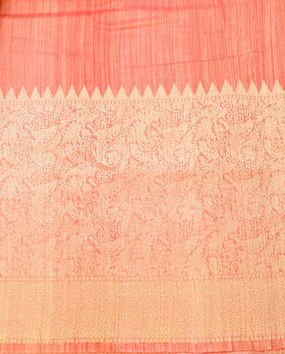 PEACH PURE BANARAS RAW SILK SAREE
