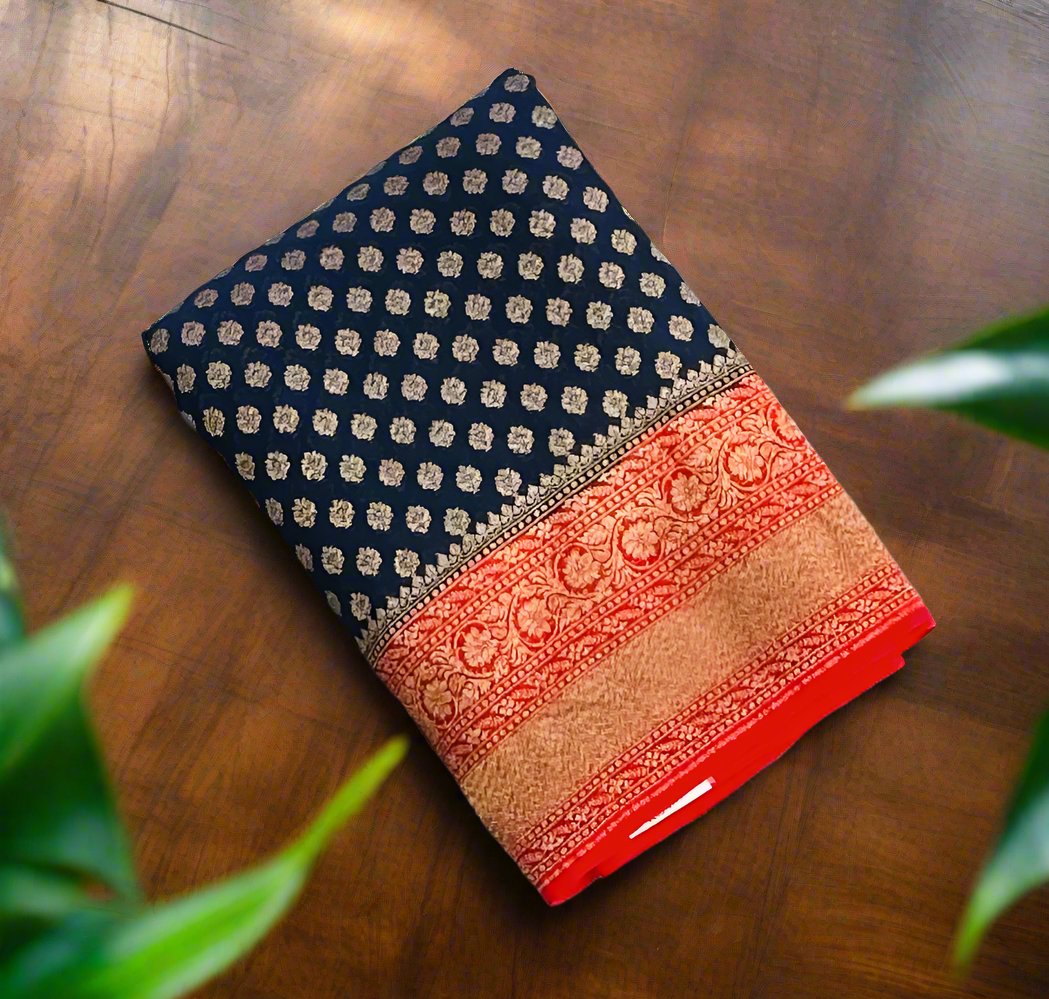 NAVY BLUE BANARAS PURE KADDI GORGETTE