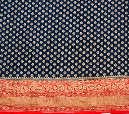 NAVY BLUE ND RED BANARAS PURE KADDI GORGETTE