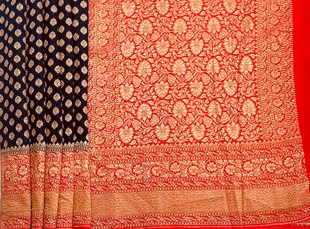 NAVY BLUE BANARAS PURE KADDI GORGETTE