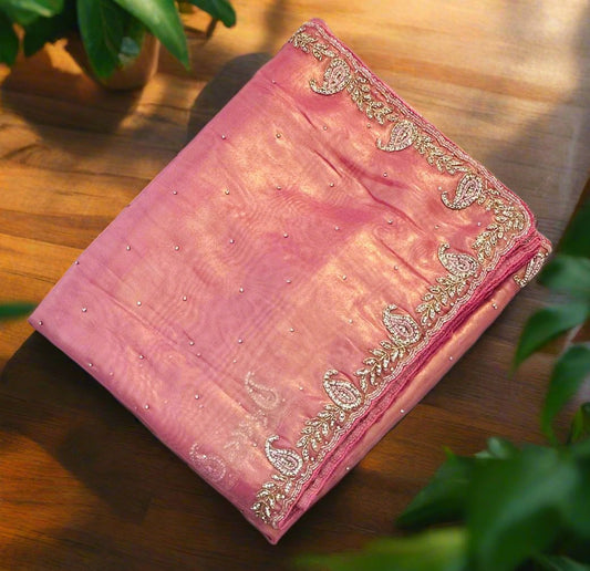 ONION PINK DESIGNER WORK SAREE