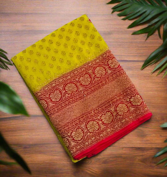 MEHENDI YELLOW BANARAS PURE KADDI GORGETTE