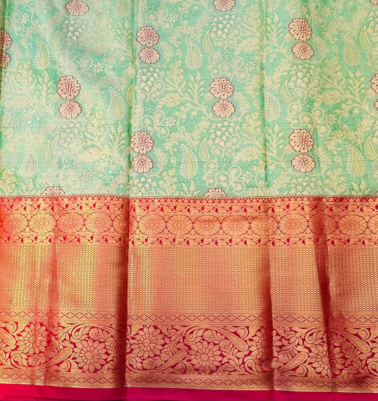 LIGHT GREEN PINK TISSUE KANJIVARAM SILK SAREE