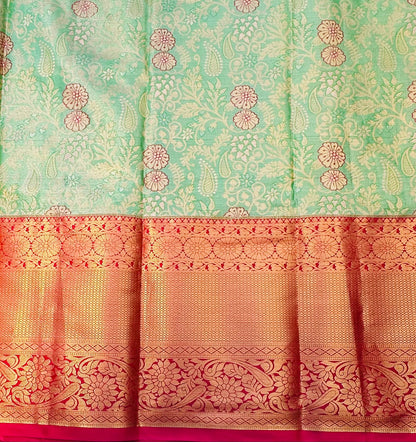 LIGHT GREEN PINK TISSUE KANJIVARAM SILK SAREE
