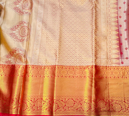 LIGHT GREEN PINK TISSUE KANJIVARAM SILK SAREE