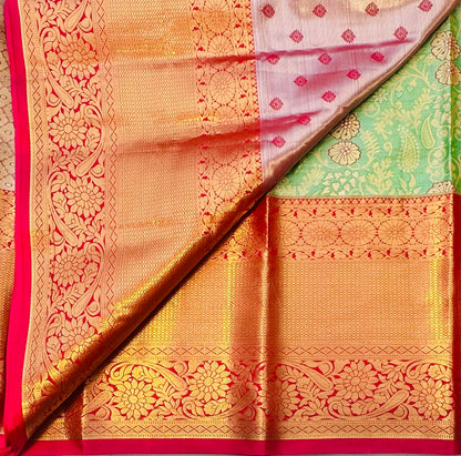 LIGHT GREEN PINK TISSUE KANJIVARAM SILK SAREE