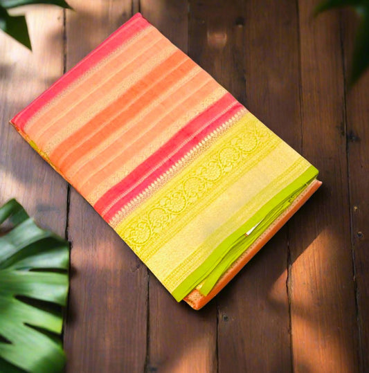 PEACH PURE CHINIYA SILK SAREE