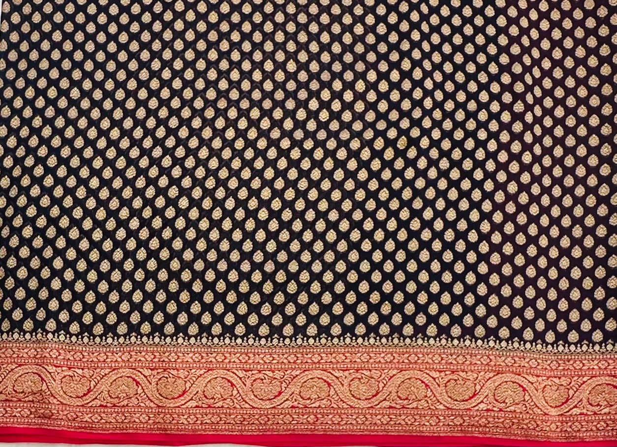 NAVY BLUE BANARAS PURE KADDI GORGETTE