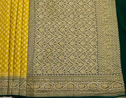 MEHENDI GREEN BANARAS PURE KADDI GORGETTE