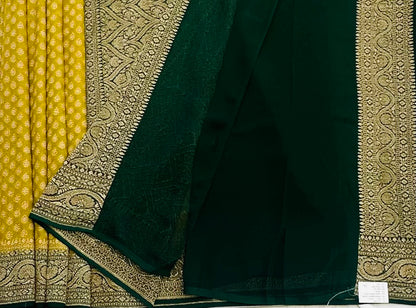 MEHENDI GREEN BANARAS PURE KADDI GORGETTE