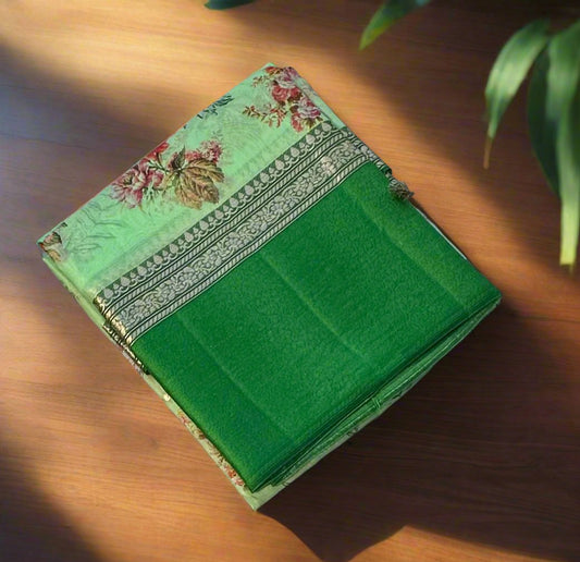 GREEN FLORAL PURE ORGANZA