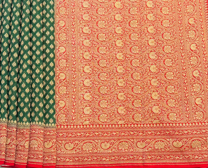 DARK GREEN  BANARAS PURE KADDI GORGETTE