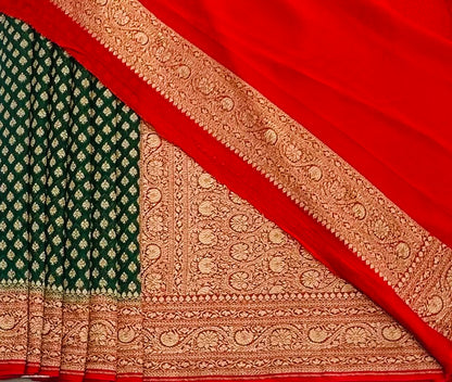 DARK GREEN  BANARAS PURE KADDI GORGETTE