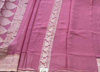 LIGHT PINK WITH SILVER BORDER BANARAS CRAPE