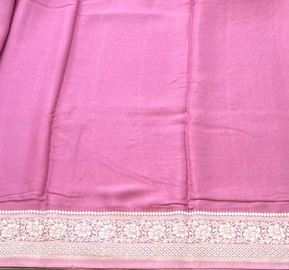 LIGHT PINK WITH SILVER BORDER BANARAS CRAPE